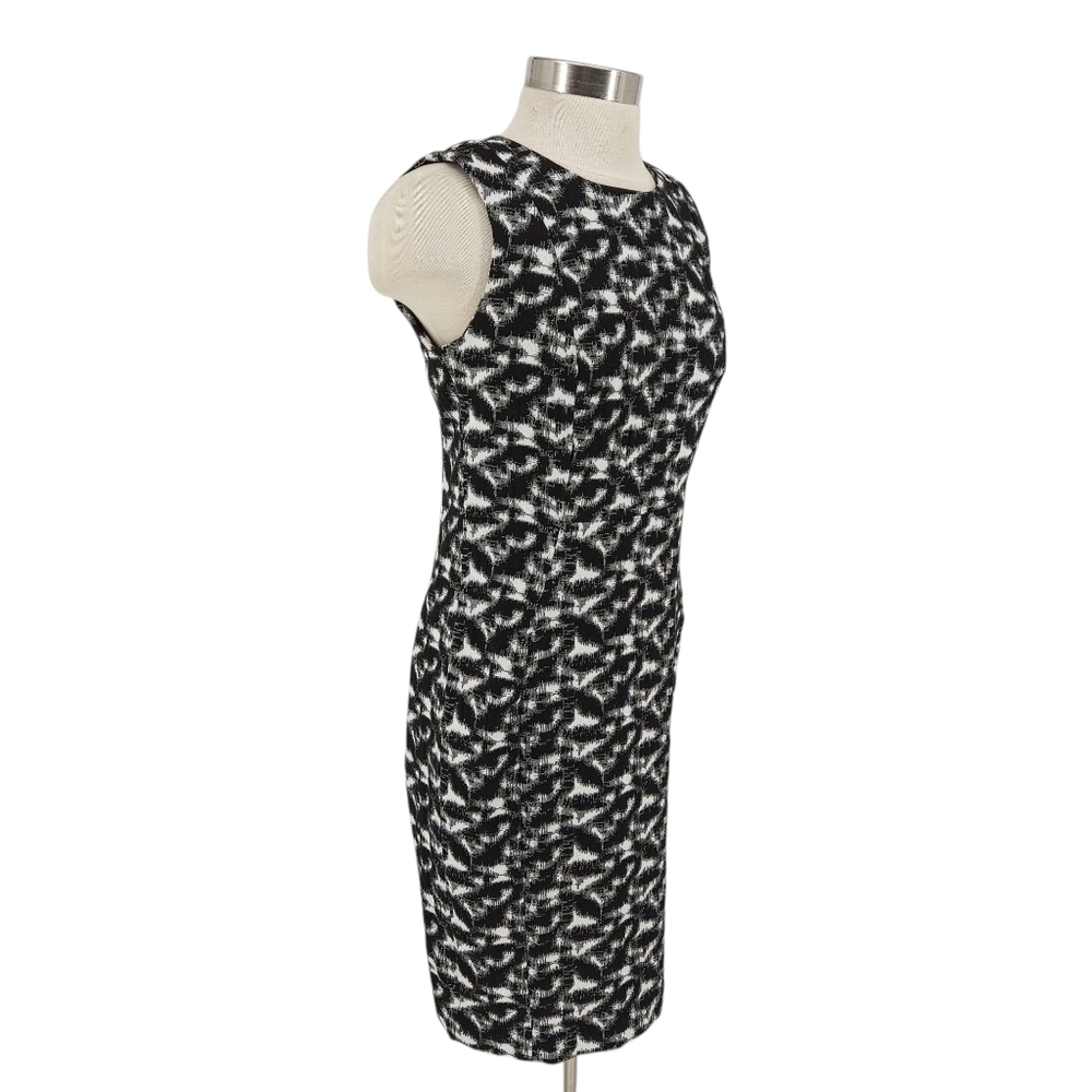 Calvin Klein Sheath Dress Black White Jacquard Sleeveless Zip Back 10 - Picture 3 of 8